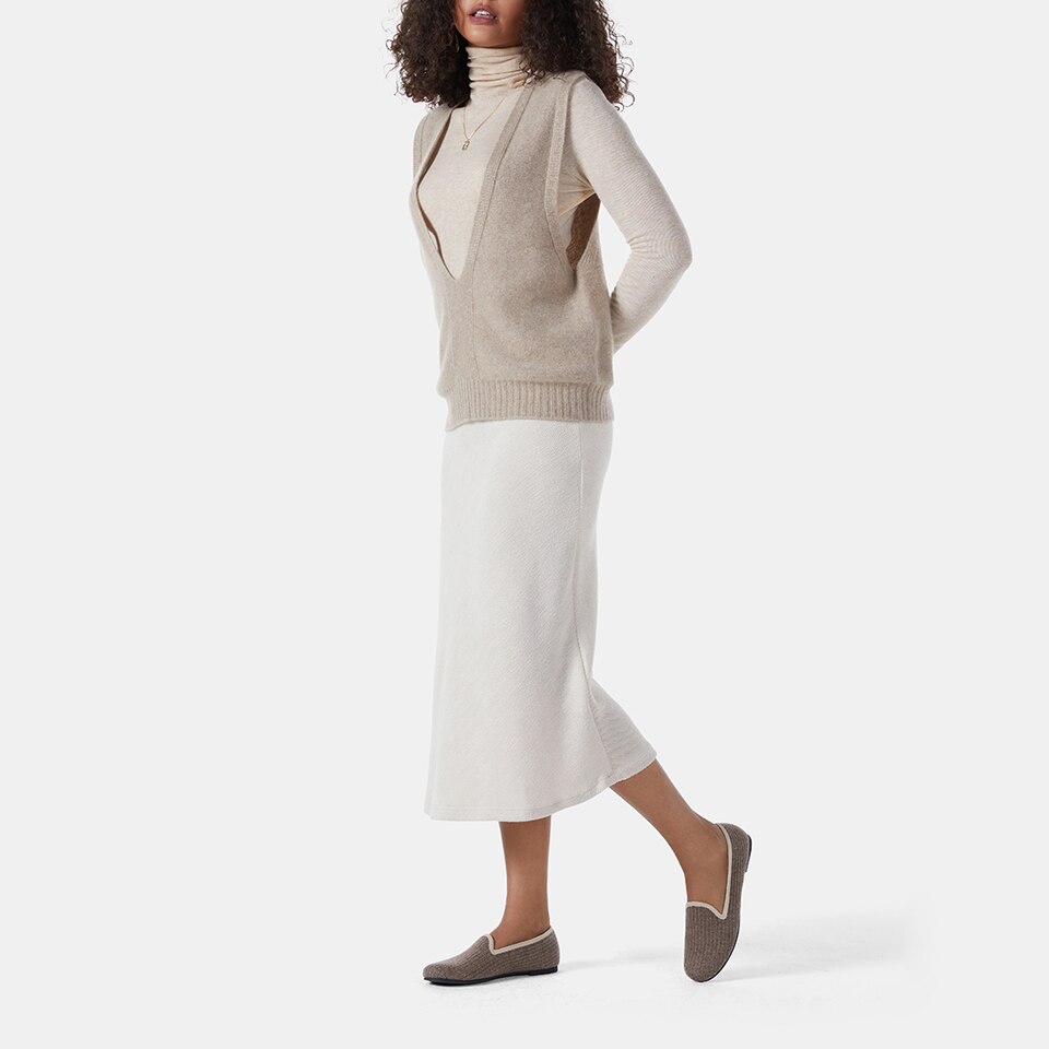 Kimberley Eco Fluffy Yarn Round Toe Loafers in Oat Camel | Women's Sustainable, Washable and Stylish Shoes | VIVAIA