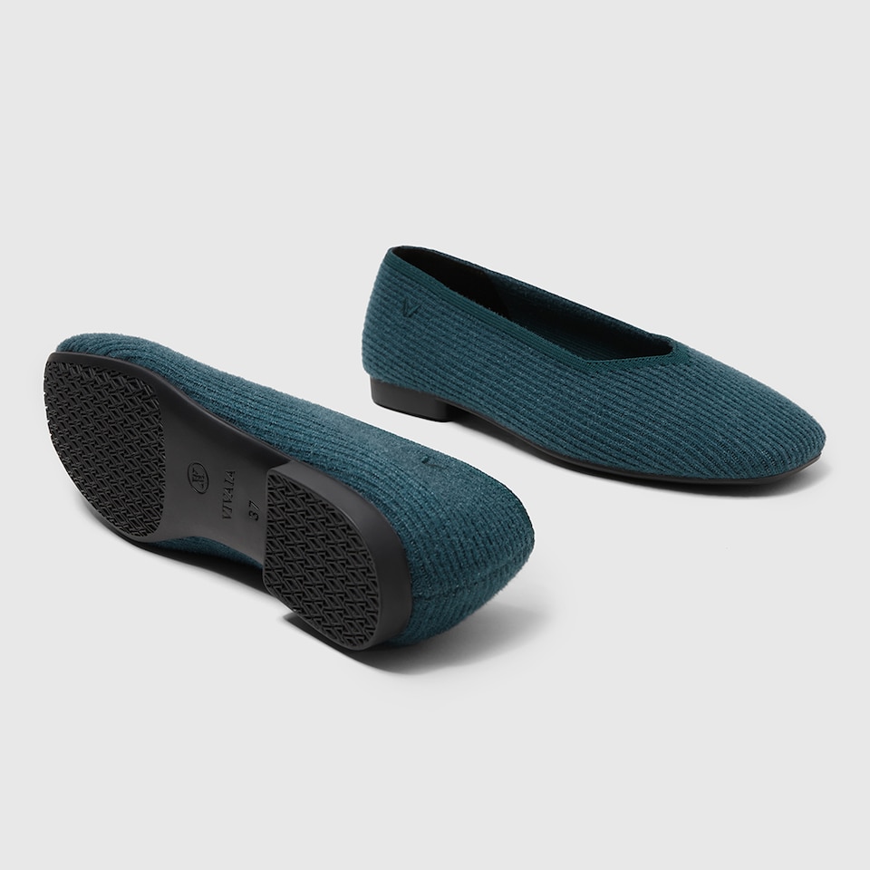 Margot Eco Fluffy Yarn Square Toe Flats in Deep Peacock | Women's Sustainable, Washable and Stylish Shoes | VIVAIA