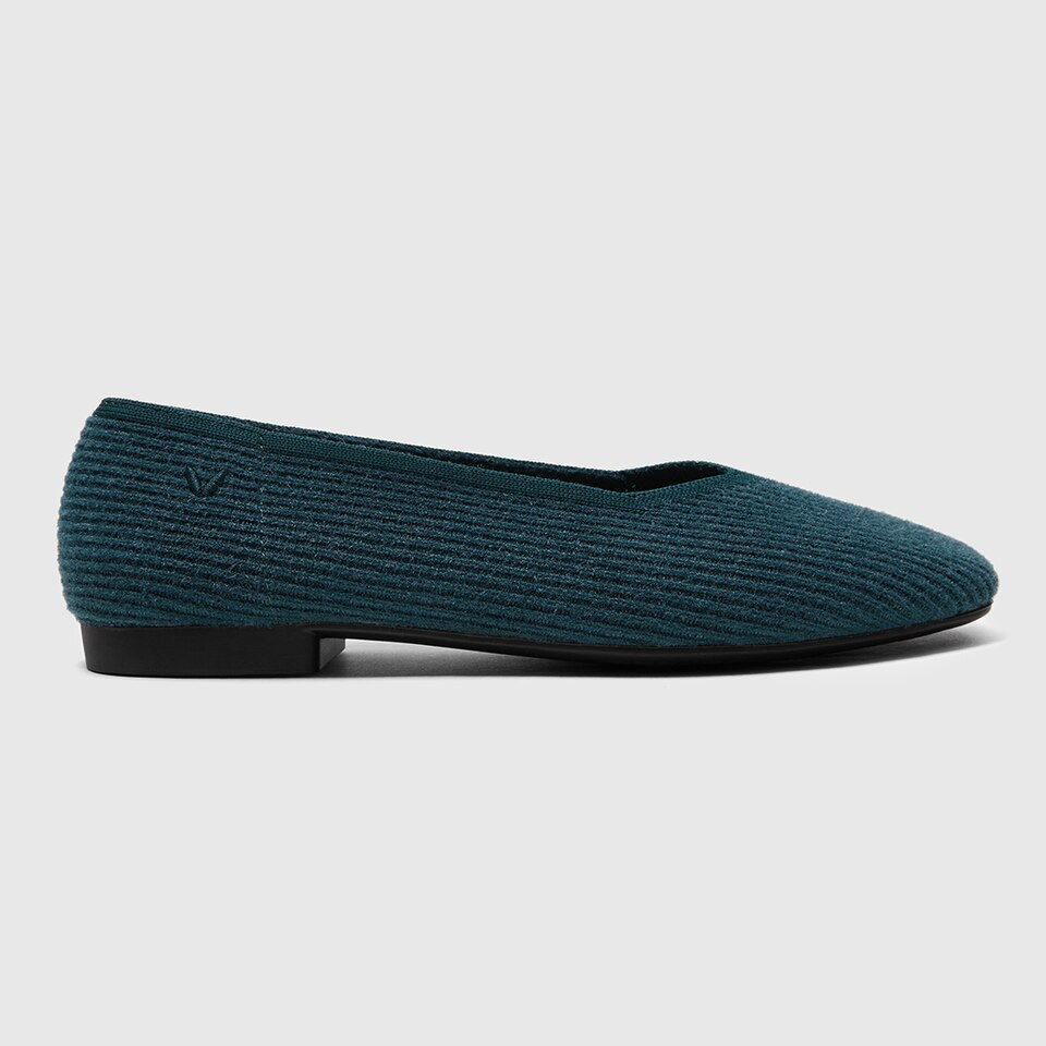 Margot Eco Fluffy Yarn Square Toe Flats in Deep Peacock | Women's Sustainable, Washable and Stylish Shoes | VIVAIA