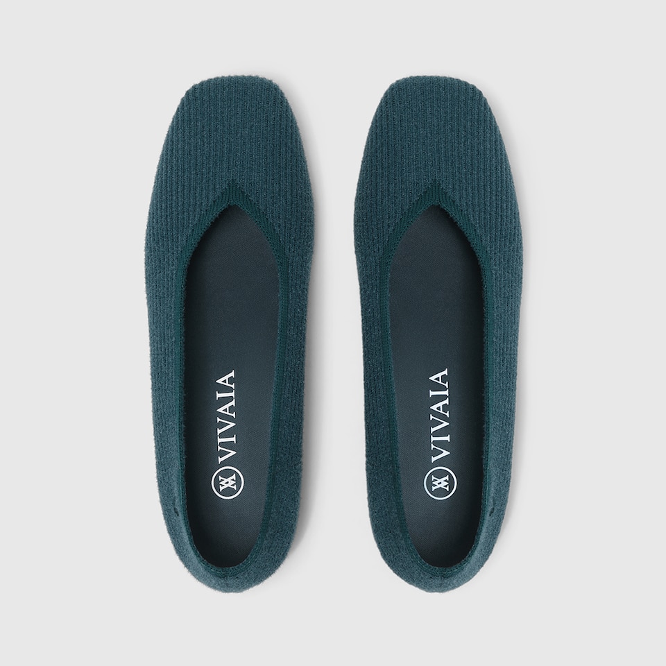 Margot Eco Fluffy Yarn Square Toe Flats in Deep Peacock | Women's Sustainable, Washable and Stylish Shoes | VIVAIA