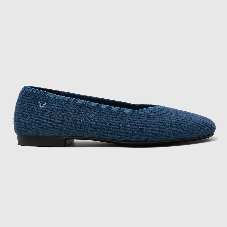 Margot Eco Fluffy Yarn Square Toe Flats in Deep Denim | Women's Sustainable, Washable and Stylish Shoes | VIVAIA