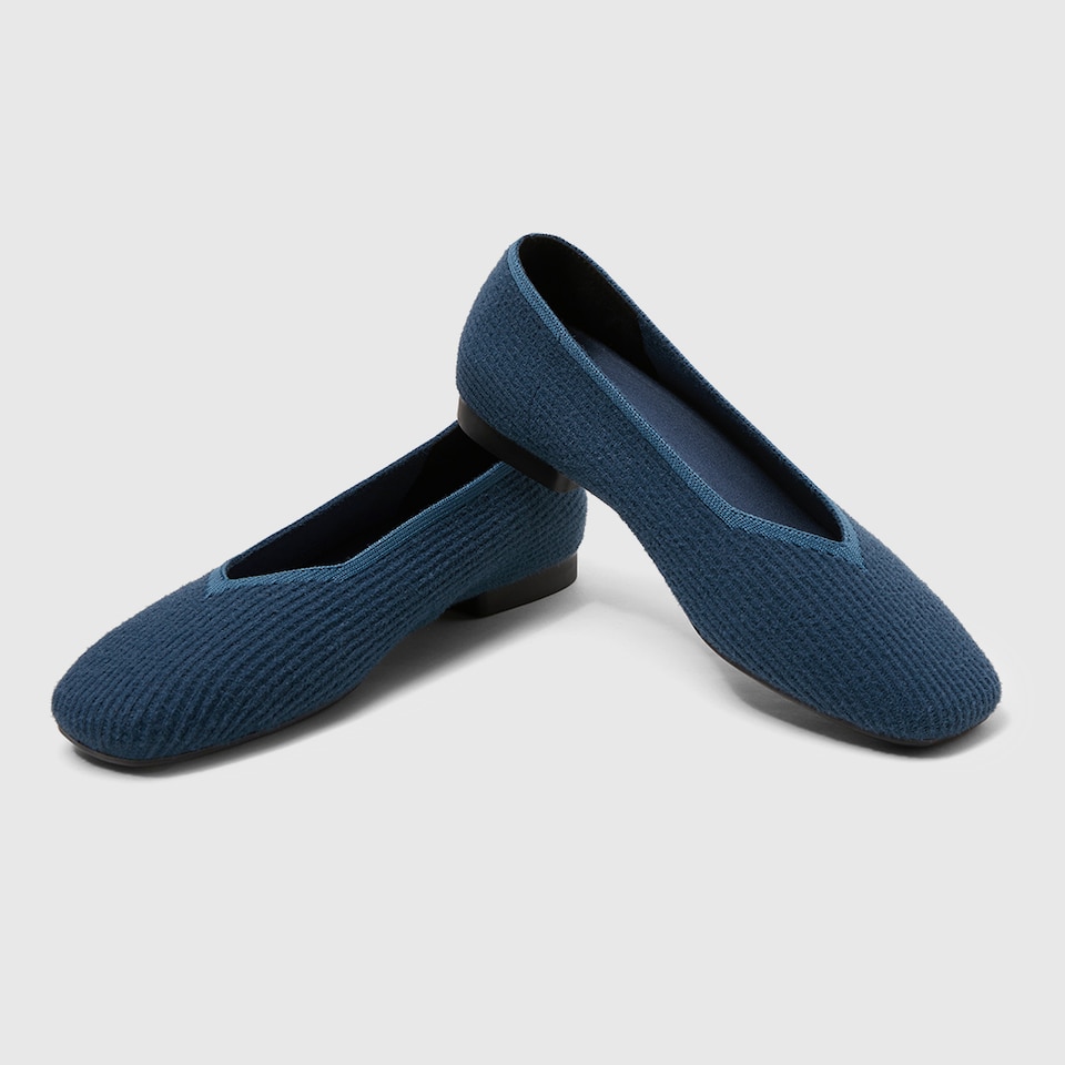 Margot Eco Fluffy Yarn Square Toe Flats in Deep Denim | Women's Sustainable, Washable and Stylish Shoes | VIVAIA