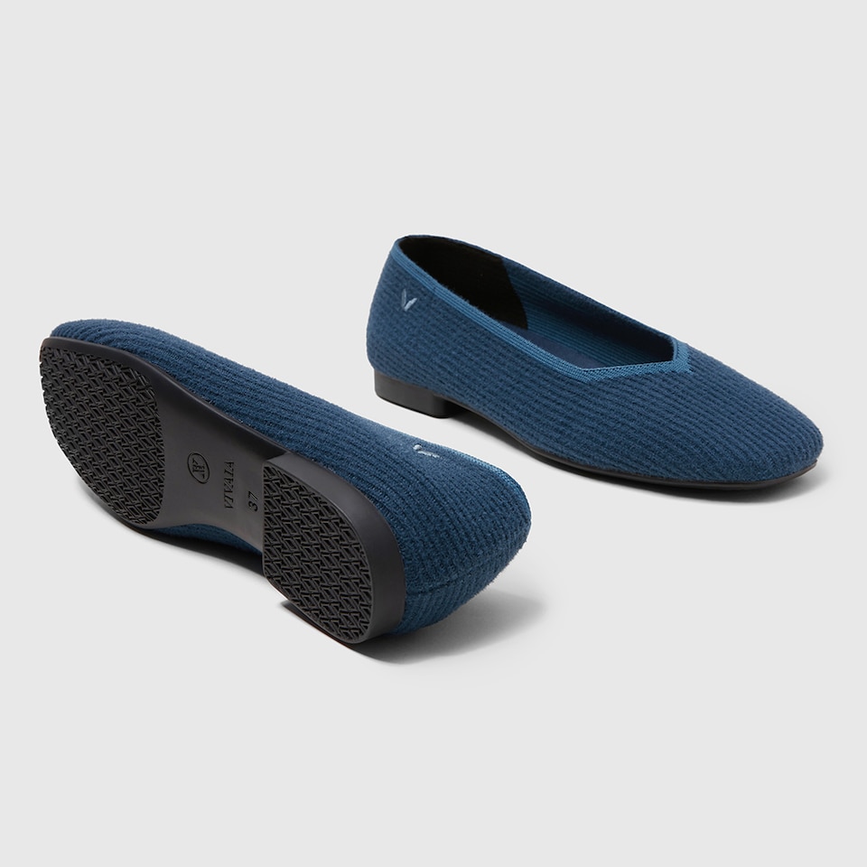 Margot Eco Fluffy Yarn Square Toe Flats in Deep Denim | Women's Sustainable, Washable and Stylish Shoes | VIVAIA