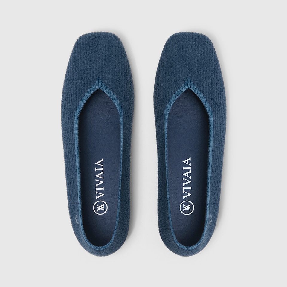 Margot Eco Fluffy Yarn Square Toe Flats in Deep Denim | Women's Sustainable, Washable and Stylish Shoes | VIVAIA