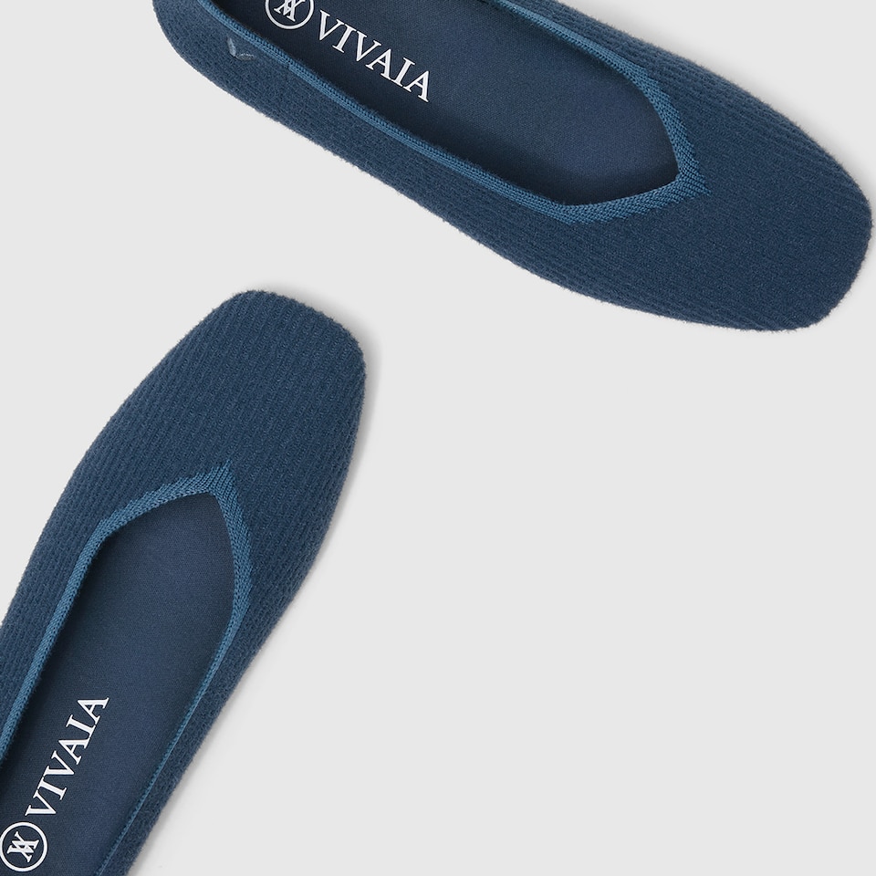 Margot Eco Fluffy Yarn Square Toe Flats in Deep Denim | Women's Sustainable, Washable and Stylish Shoes | VIVAIA