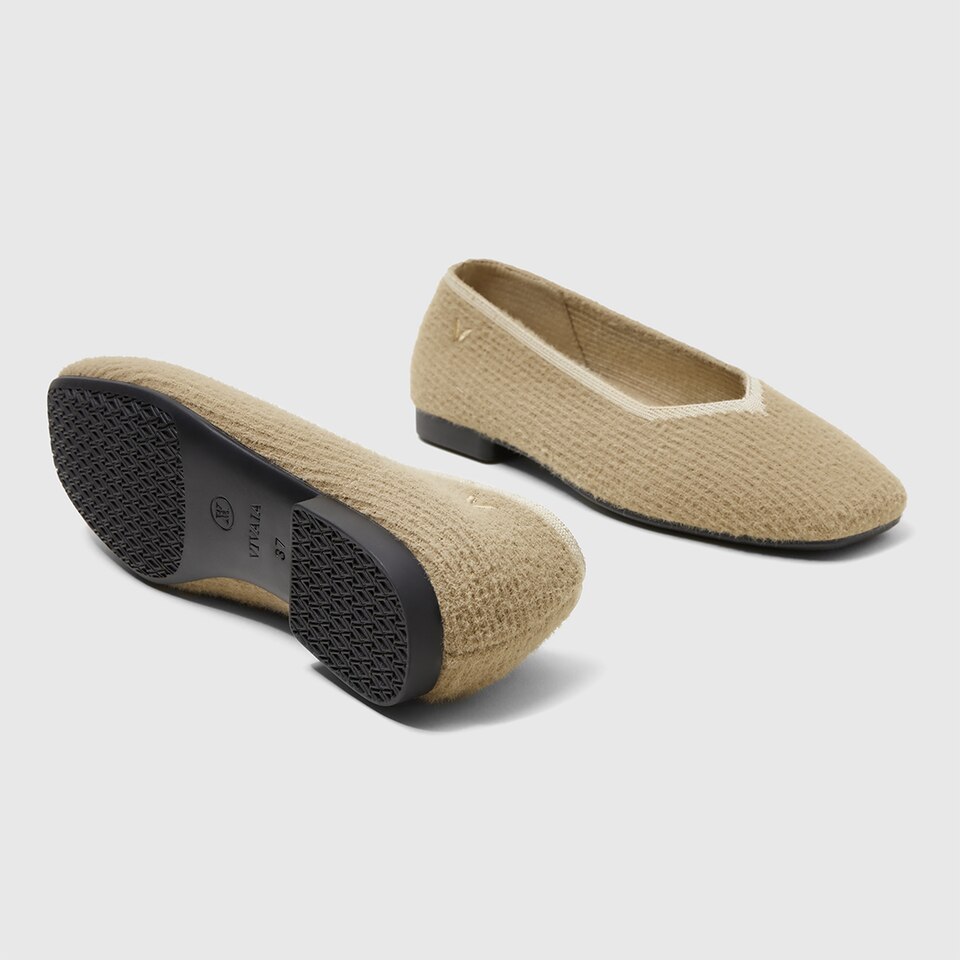 Margot Eco Fluffy Yarn Square Toe Flats in Peanut Brown | Women's Sustainable, Washable and Stylish Shoes | VIVAIA