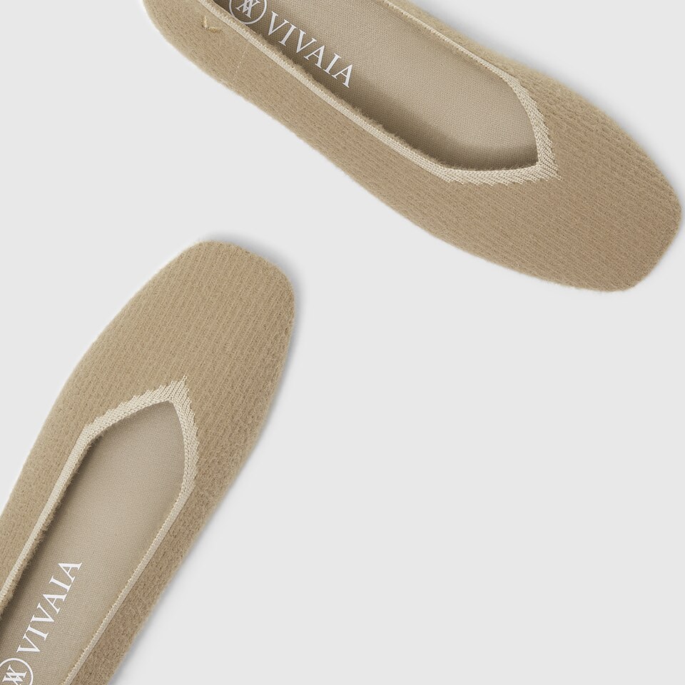 Margot Eco Fluffy Yarn Square Toe Flats in Peanut Brown | Women's Sustainable, Washable and Stylish Shoes | VIVAIA