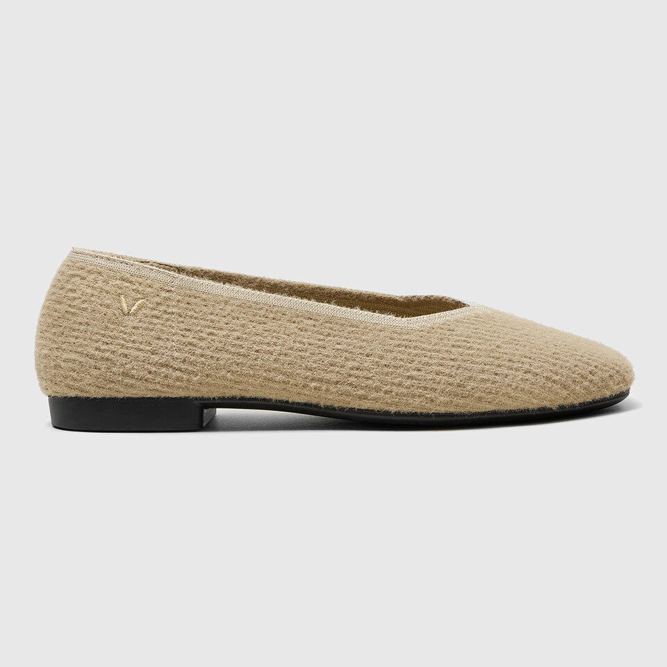 Margot Eco Fluffy Yarn Square Toe Flats in Peanut Brown | Women's Sustainable, Washable and Stylish Shoes | VIVAIA