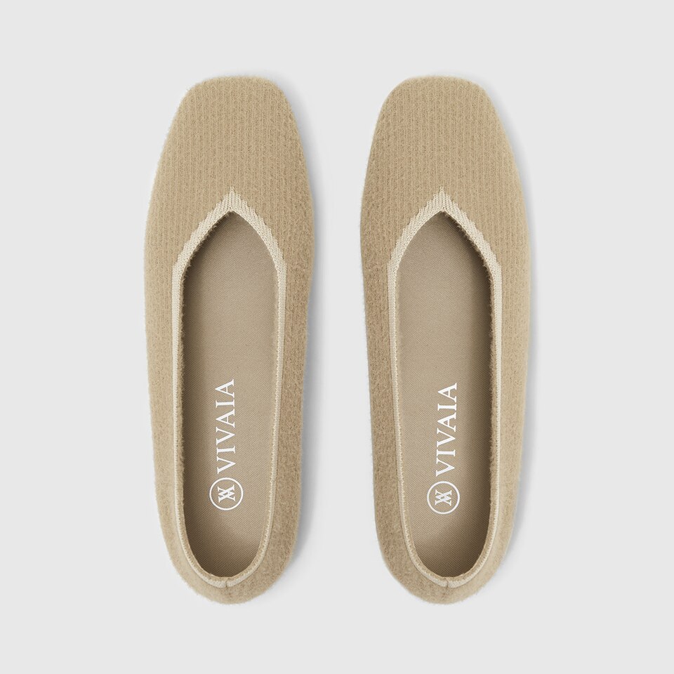 Margot Eco Fluffy Yarn Square Toe Flats in Peanut Brown | Women's Sustainable, Washable and Stylish Shoes | VIVAIA