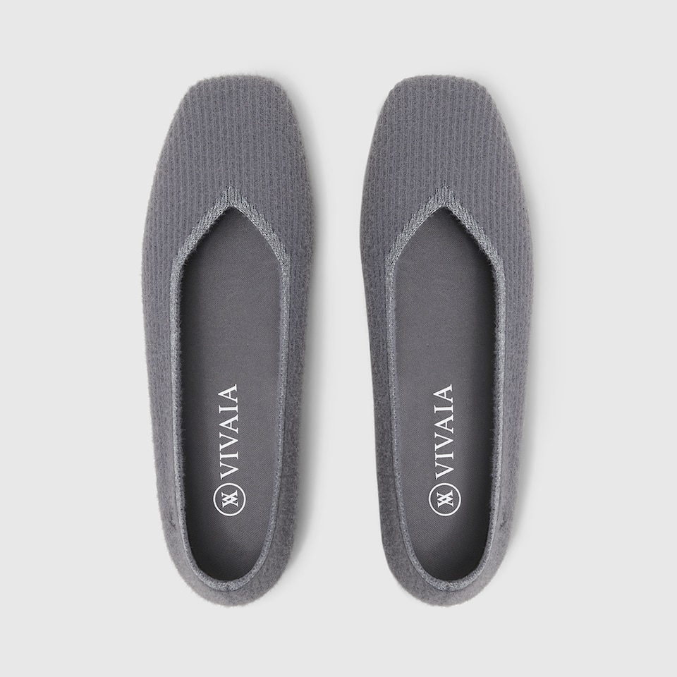 Margot Eco Fluffy Yarn Square Toe Flats in Rich Grey | Women's Sustainable, Washable and Stylish Shoes | VIVAIA