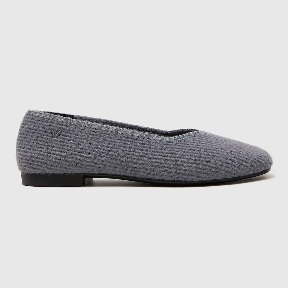 Margot Eco Fluffy Yarn Square Toe Flats in Rich Grey | Women's Sustainable, Washable and Stylish Shoes | VIVAIA