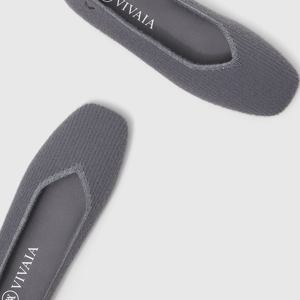 Margot Eco Fluffy Yarn Square Toe Flats in Rich Grey | Women's Sustainable, Washable and Stylish Shoes | VIVAIA