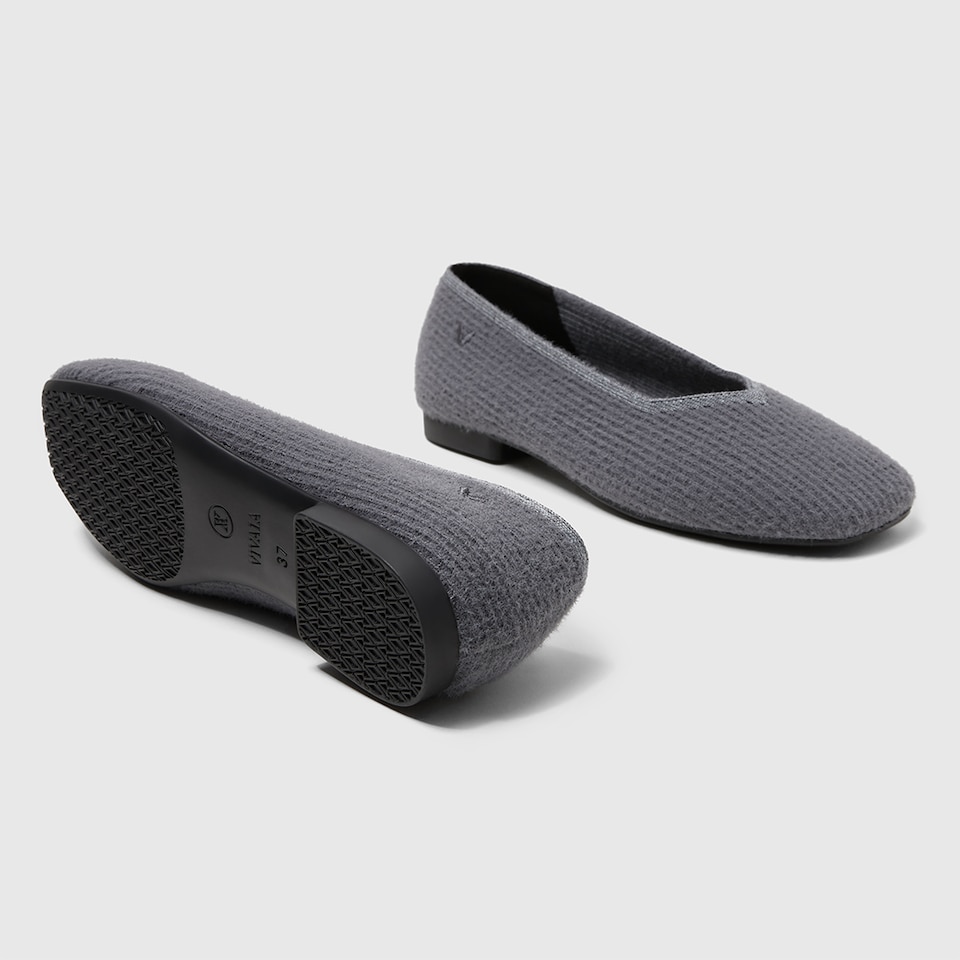Margot Eco Fluffy Yarn Square Toe Flats in Rich Grey | Women's Sustainable, Washable and Stylish Shoes | VIVAIA