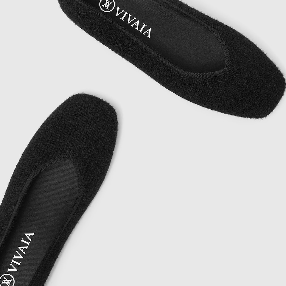 Margot Eco Fluffy Yarn Square Toe Flats in Solid Black | Women's Sustainable, Washable and Stylish Shoes | VIVAIA