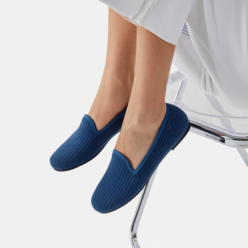 Kimberley Eco Fluffy Yarn Round Toe Loafers in Deep Denim | Women's Sustainable, Washable and Stylish Shoes | VIVAIA
