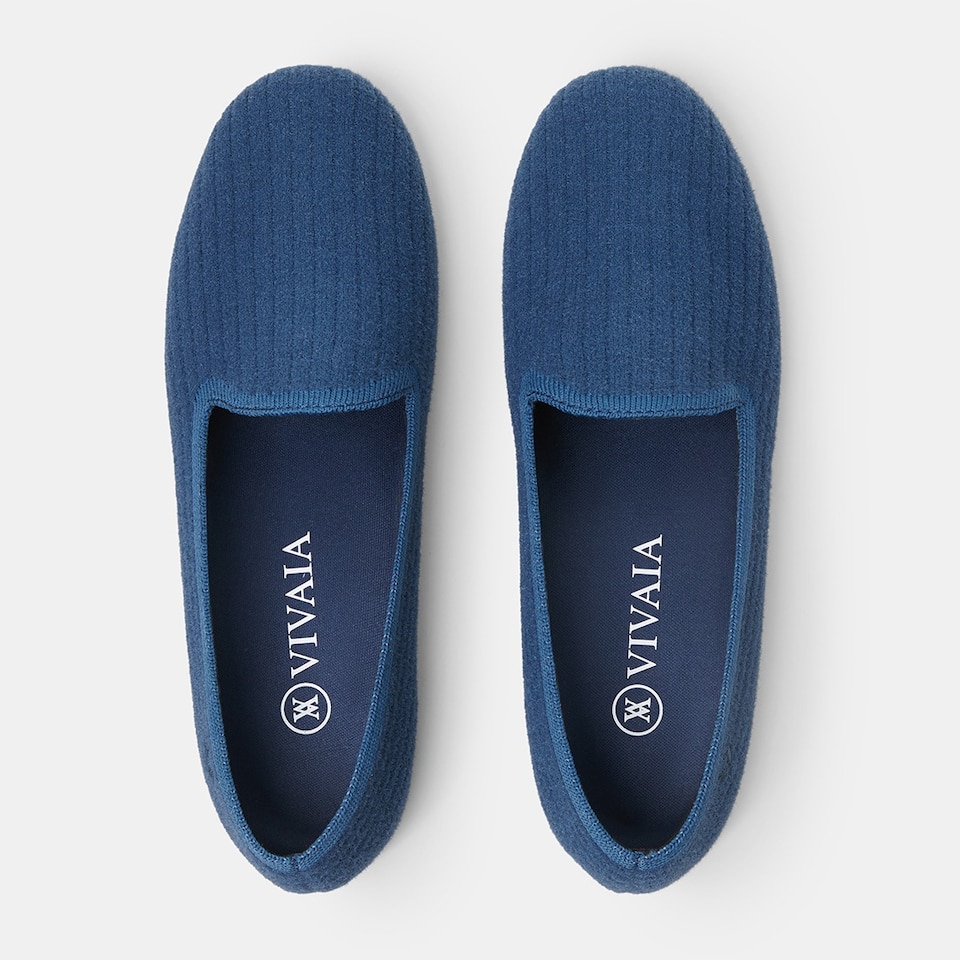 Kimberley Eco Fluffy Yarn Round Toe Loafers in Deep Denim | Women's Sustainable, Washable and Stylish Shoes | VIVAIA