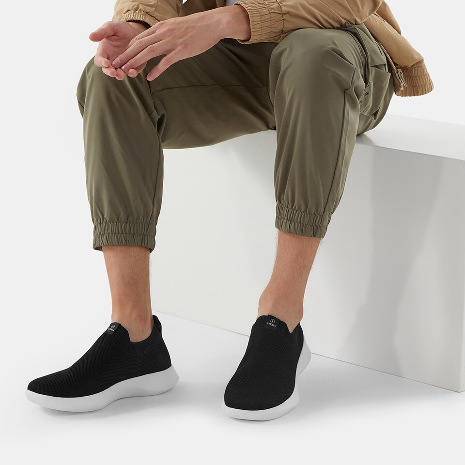 Bernie Waterproof Slip on Sneakers in Solid Black | Men's Sustainable and Stylish Shoes | VIVAIA