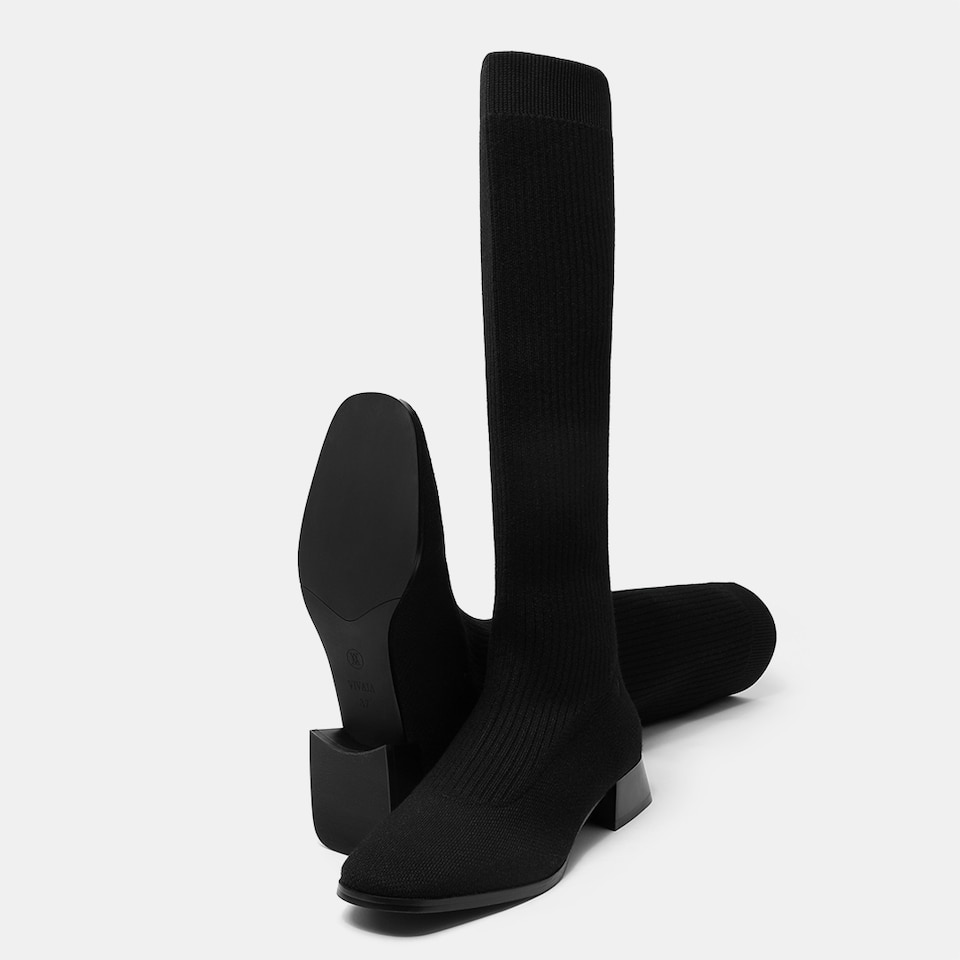 Tara Square-toe Wool Riding Boots in Black | Women's Sustainable and Stylish Shoes | VIVAIA