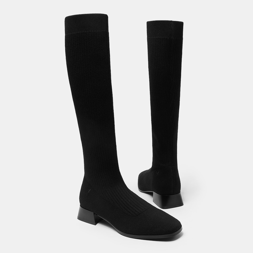 Tara Square-toe Wool Riding Boots in Black | Women's Sustainable and Stylish Shoes | VIVAIA