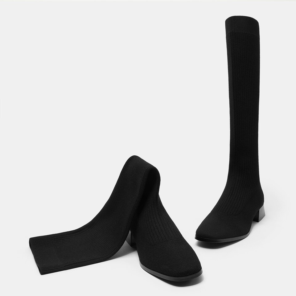 Tara Square-toe Wool Riding Boots in Black | Women's Sustainable and Stylish Shoes | VIVAIA