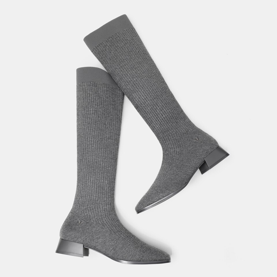 Tara Square-toe Wool Riding Boots in Pale Grey | Women's Sustainable and Stylish Shoes | VIVAIA