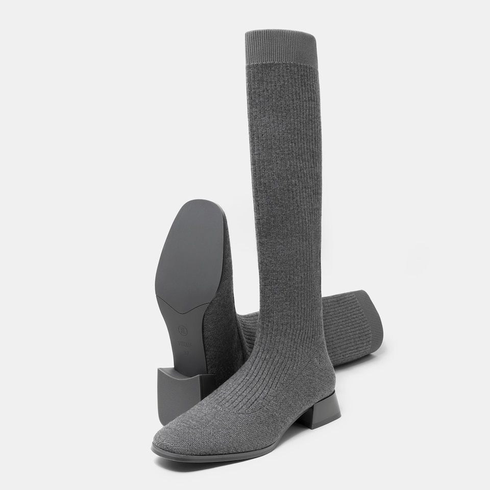 Tara Square-toe Wool Riding Boots in Pale Grey | Women's Sustainable and Stylish Shoes | VIVAIA