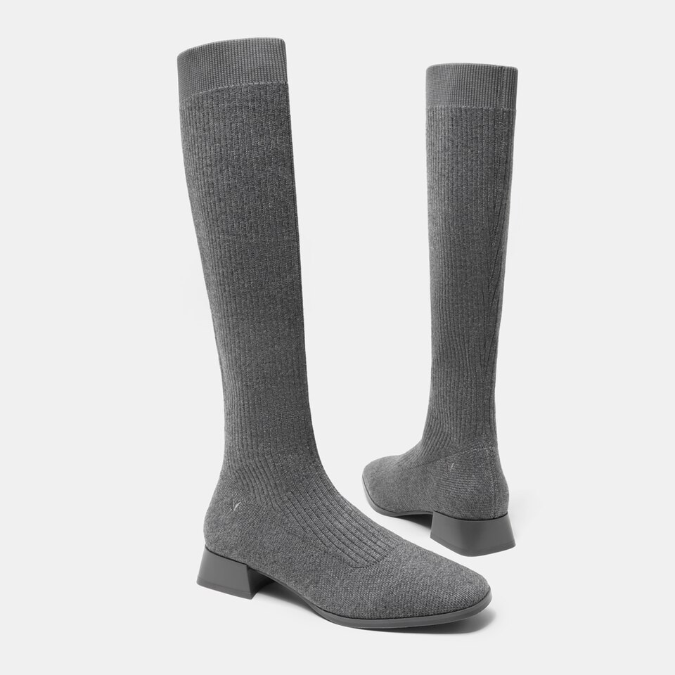 Tara Square-toe Wool Riding Boots in Pale Grey | Women's Sustainable and Stylish Shoes | VIVAIA