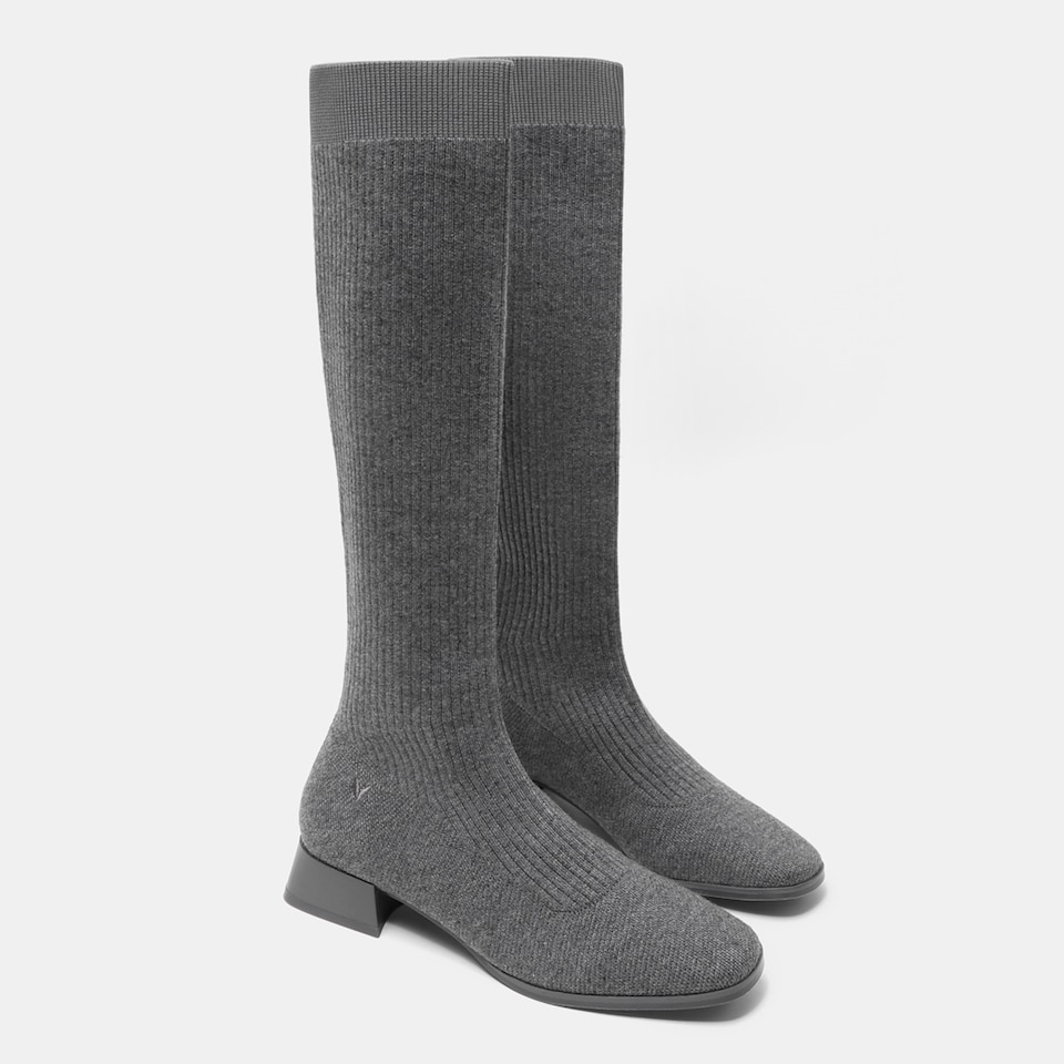 Tara Square-toe Wool Riding Boots in Pale Grey | Women's Sustainable and Stylish Shoes | VIVAIA