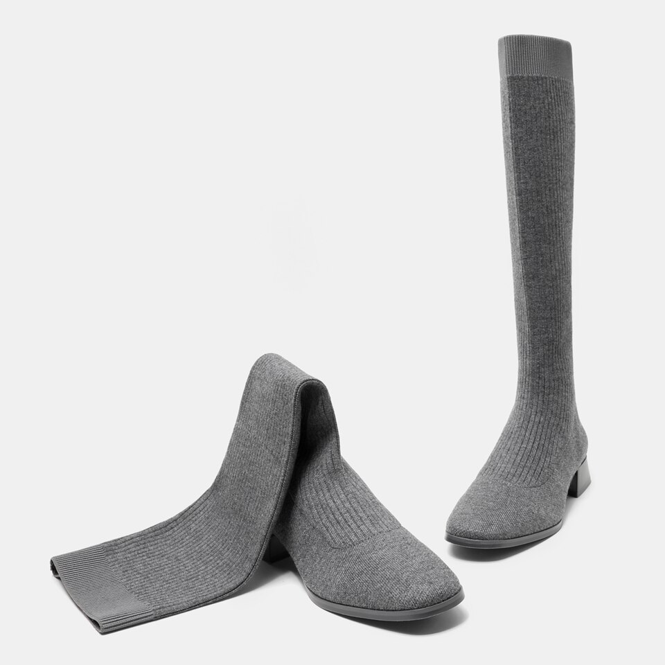 Tara Square-toe Wool Riding Boots in Pale Grey | Women's Sustainable and Stylish Shoes | VIVAIA