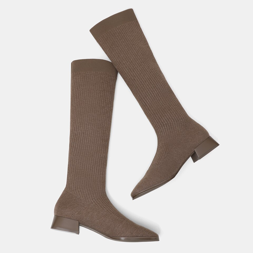 Tara Square-toe Wool Riding Boots in Peanut Brown | Women's Sustainable and Stylish Shoes | VIVAIA