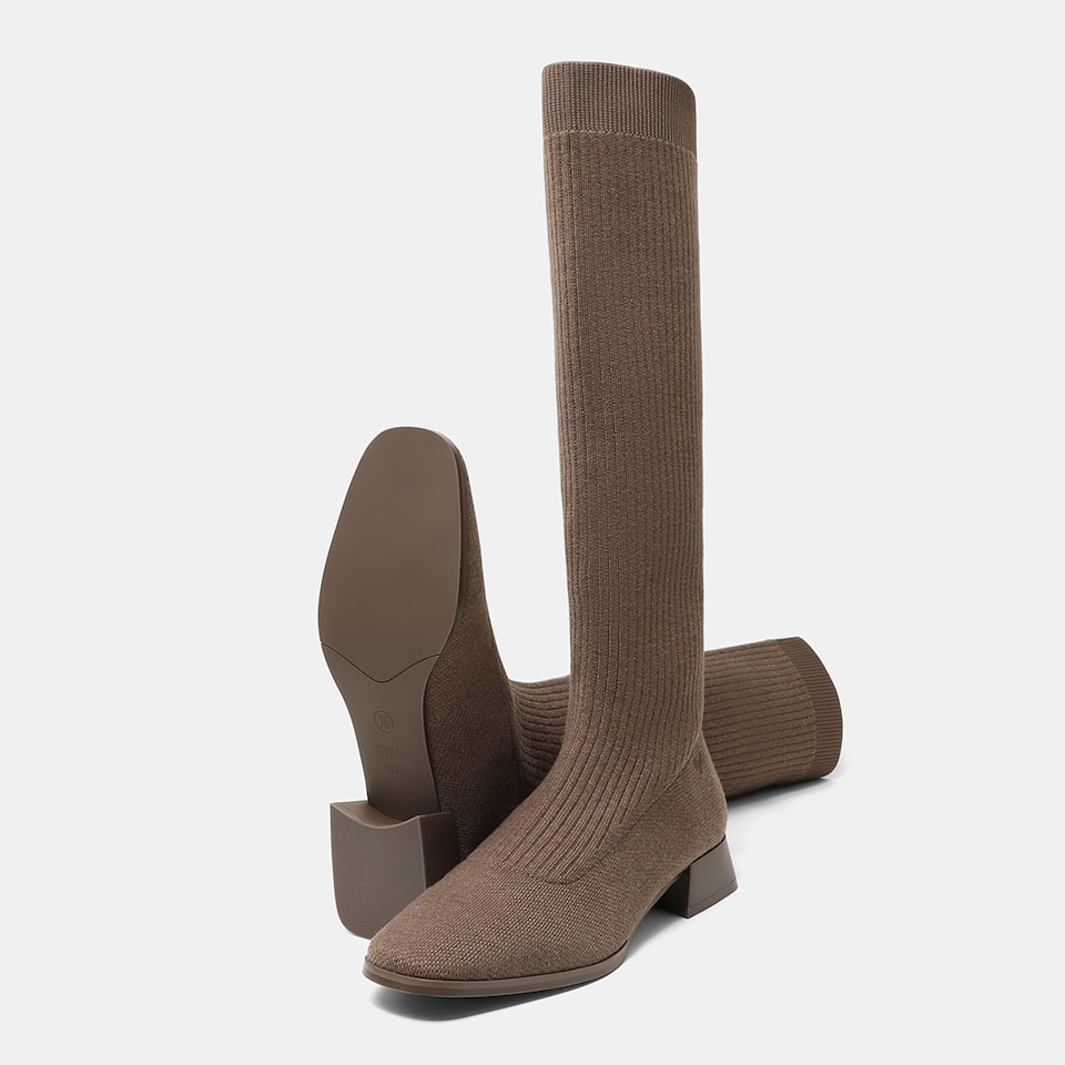 Tara Square-toe Wool Riding Boots in Peanut Brown | Women's Sustainable and Stylish Shoes | VIVAIA