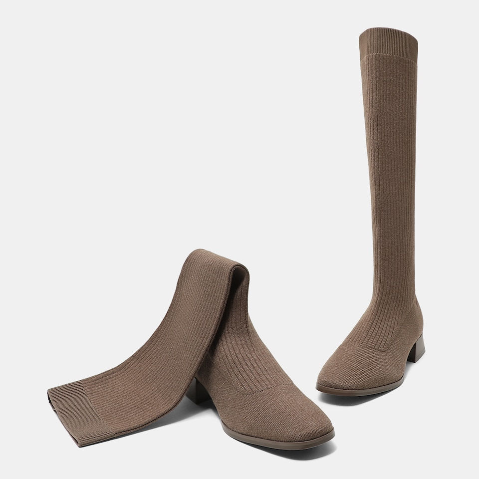 Tara Square-toe Wool Riding Boots in Peanut Brown | Women's Sustainable and Stylish Shoes | VIVAIA