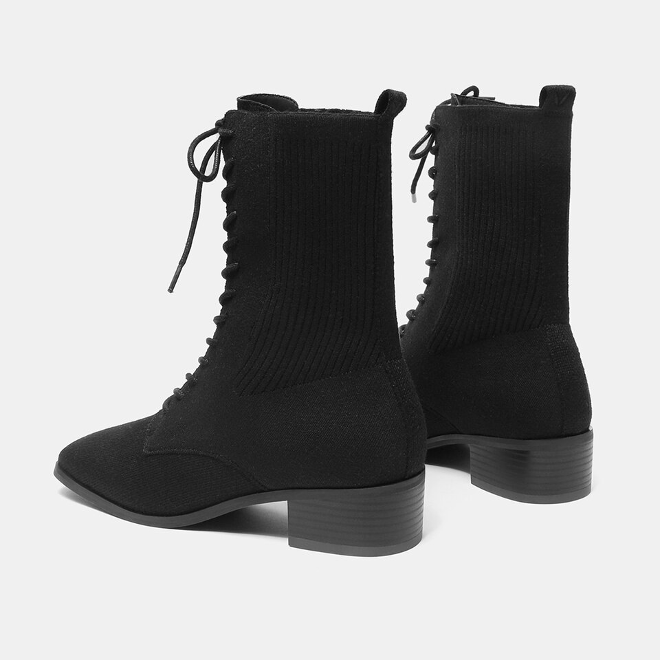 Tammy Square-toe Wool Boots in Solid Black | Women's Sustainable and Stylish Shoes | VIVAIA