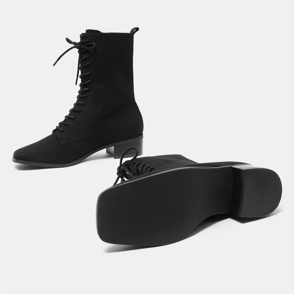 Tammy Square-toe Wool Boots in Solid Black | Women's Sustainable and Stylish Shoes | VIVAIA