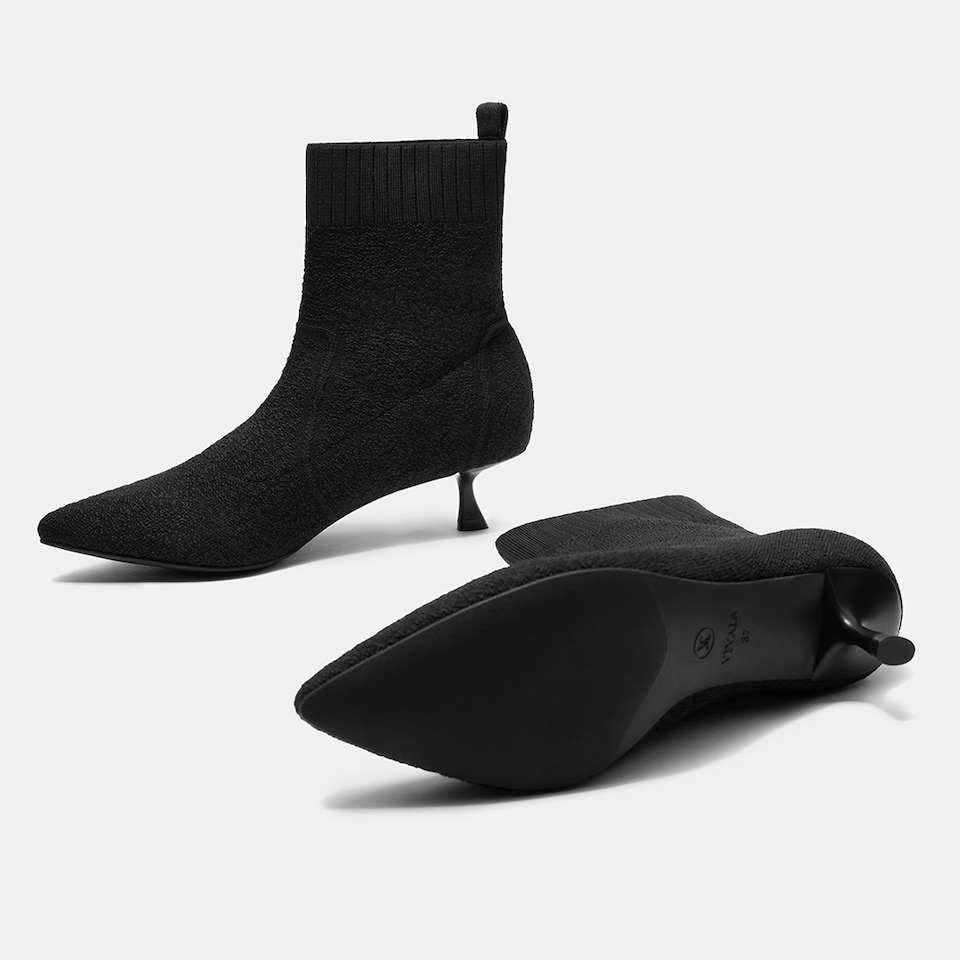 Louise Pointy Kitten Heel Boots in Solid Black | Women's Sustainable and Stylish Shoes | VIVAIA