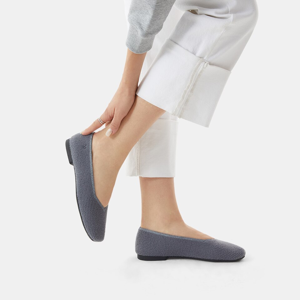 Margot Eco Fluffy Yarn Square Toe Flats in Rich Grey | Women's Sustainable, Washable and Stylish Shoes | VIVAIA