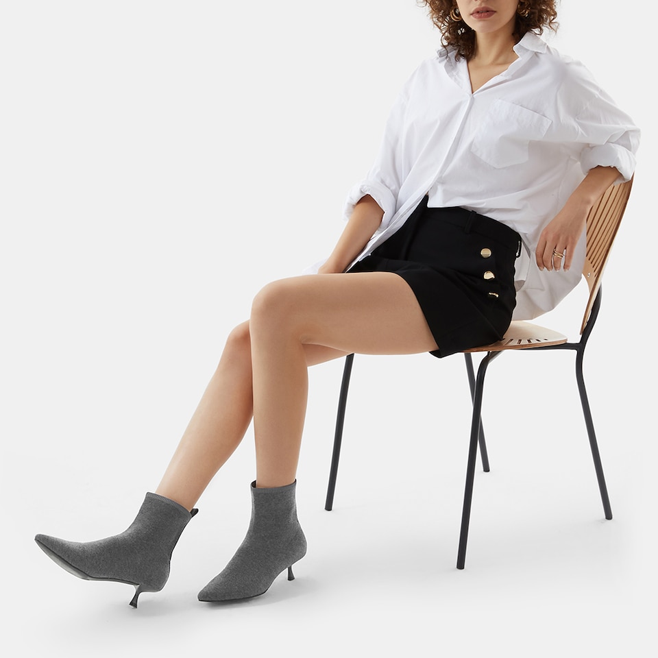 Naomi Wool Pointy Kitten Heel Boots in Rich Grey | Women's Sustainable and Stylish Shoes | VIVAIA