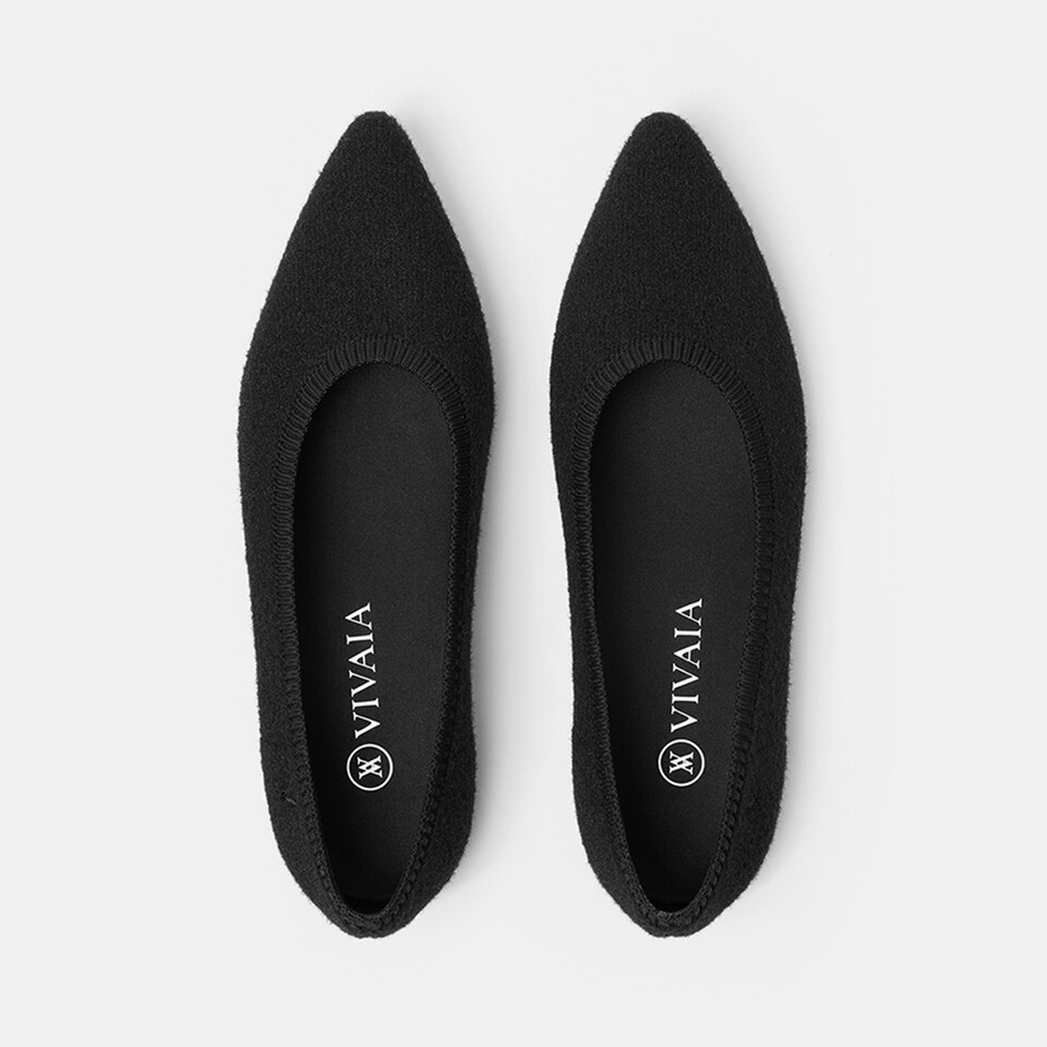 Aria Pointy Eco Fluffy Yarn Flats in Black | Women's Sustainable,Washable and Stylish Shoes | VIVAIA