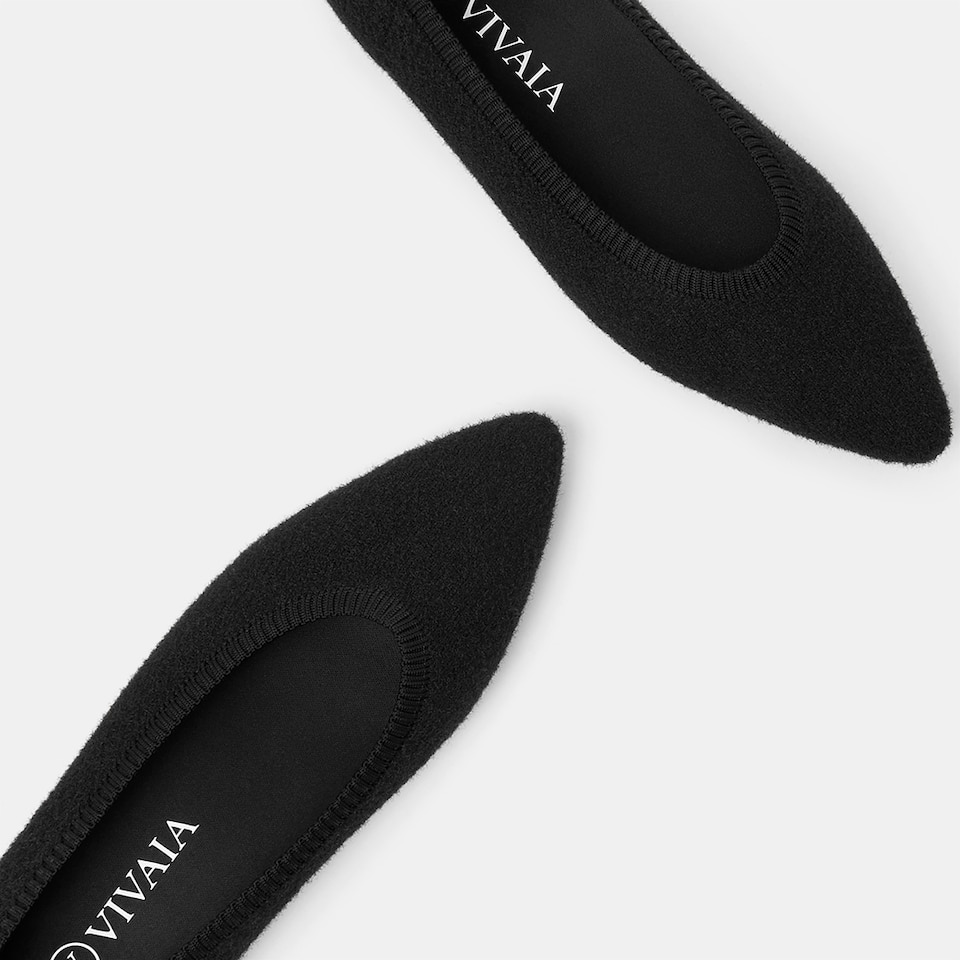 Aria Pointy Eco Fluffy Yarn Flats in Black | Women's Sustainable,Washable and Stylish Shoes | VIVAIA
