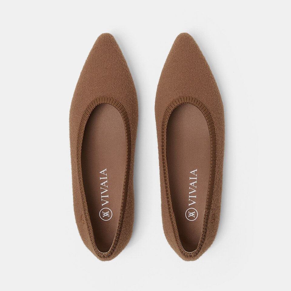 Aria Pointed Wool Flats For Women in Nature Brown | VIVAIA