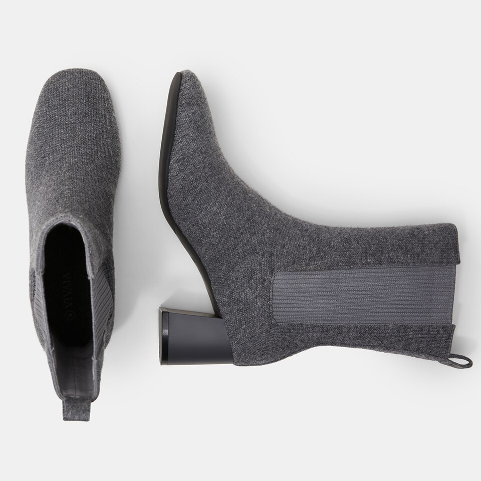 Gemma Square-toe Block Heel Wool Boots in Rich Grey | Women's Sustainable and Stylish Shoes | VIVAIA