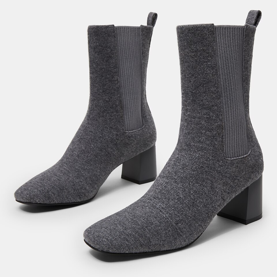 Gemma Square-toe Block Heel Wool Boots in Rich Grey | Women's Sustainable and Stylish Shoes | VIVAIA