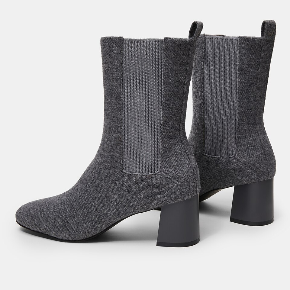 Gemma Square-toe Block Heel Wool Boots in Rich Grey | Women's Sustainable and Stylish Shoes | VIVAIA