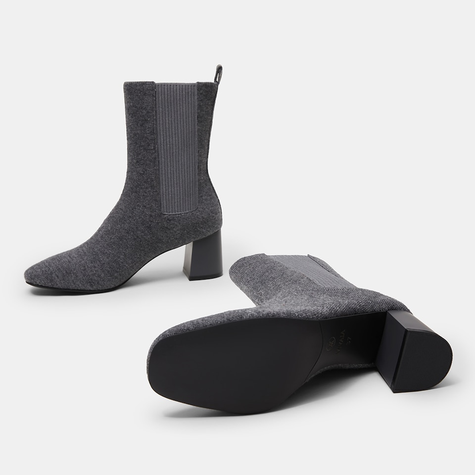 Gemma Square-toe Block Heel Wool Boots in Rich Grey | Women's Sustainable and Stylish Shoes | VIVAIA