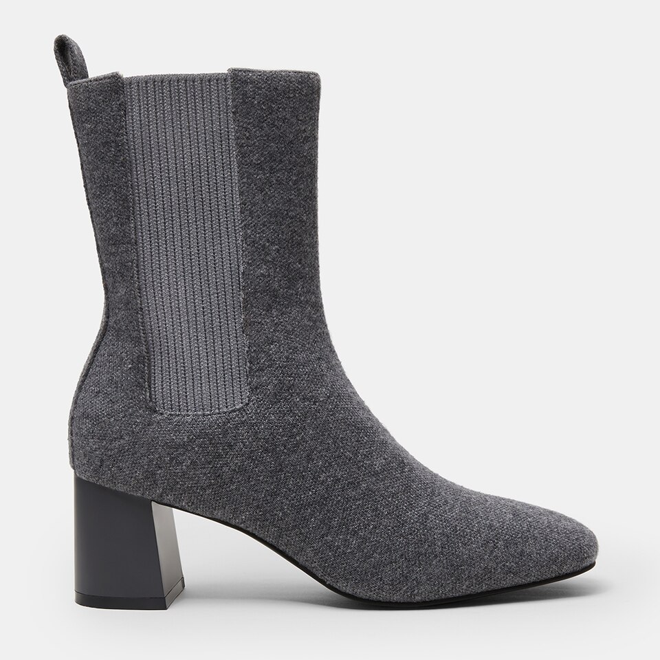 Gemma Square-toe Block Heel Wool Boots in Rich Grey | Women's Sustainable and Stylish Shoes | VIVAIA