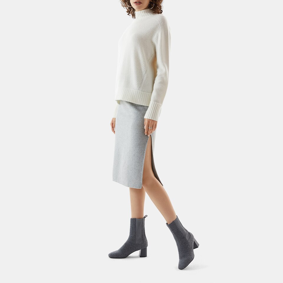 Gemma Square-toe Block Heel Wool Boots in Rich Grey | Women's Sustainable and Stylish Shoes | VIVAIA