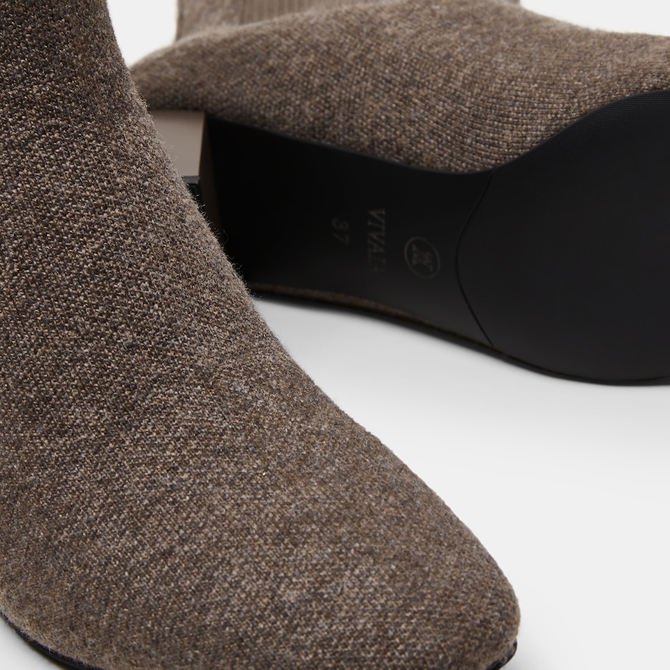 Gemma Square-toe Block Heel Wool Boots in Deep Khaki | Women's Sustainable and Stylish Shoes | VIVAIA