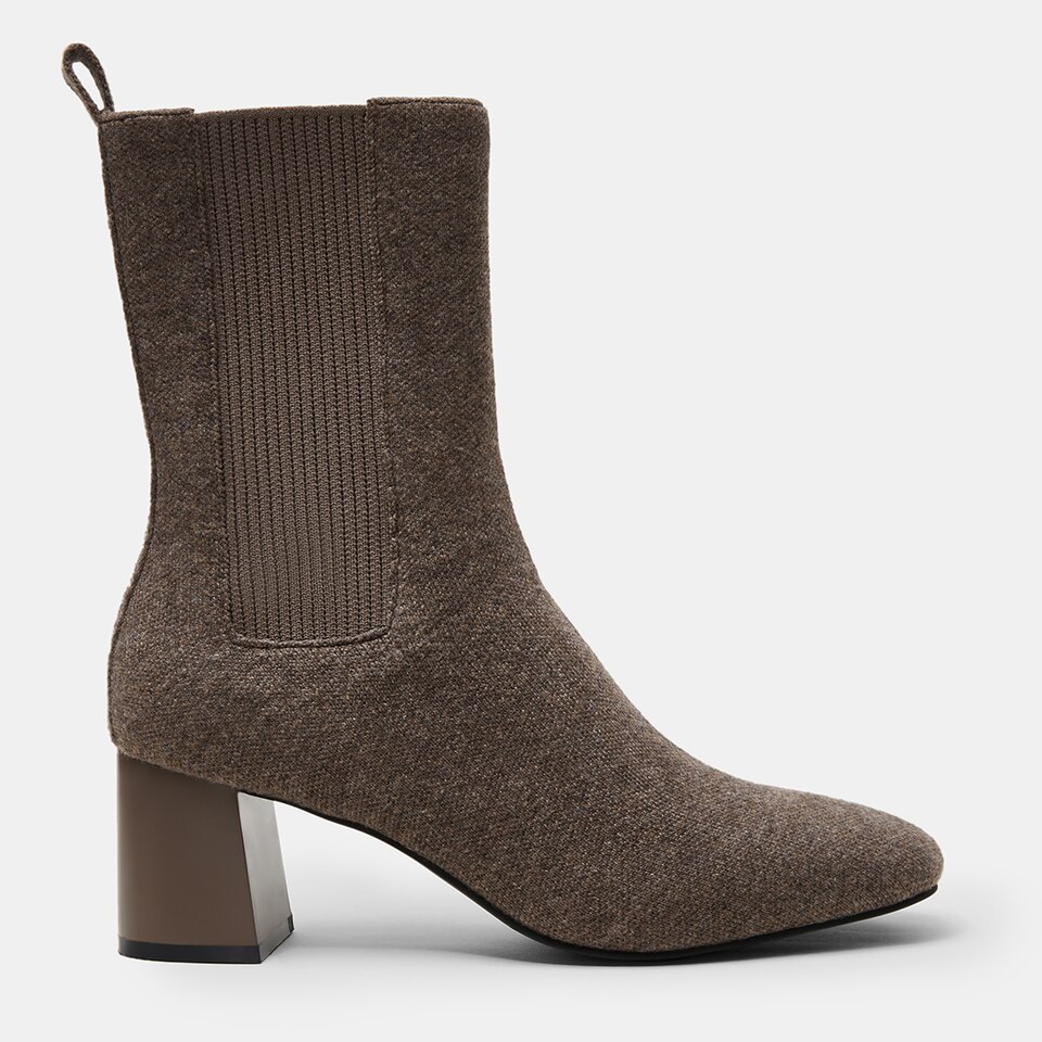 Gemma Square-toe Block Heel Wool Boots in Deep Khaki | Women's Sustainable and Stylish Shoes | VIVAIA