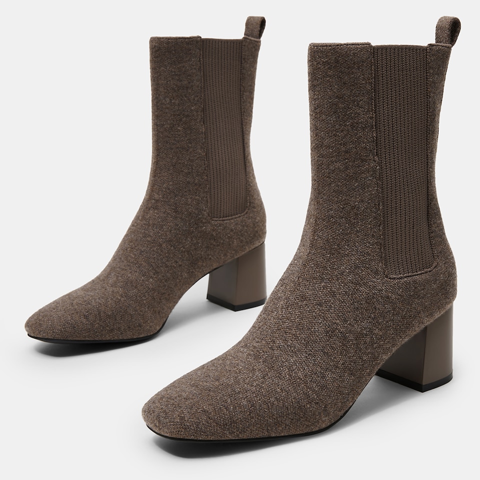 Gemma Square-toe Block Heel Wool Boots in Deep Khaki | Women's Sustainable and Stylish Shoes | VIVAIA