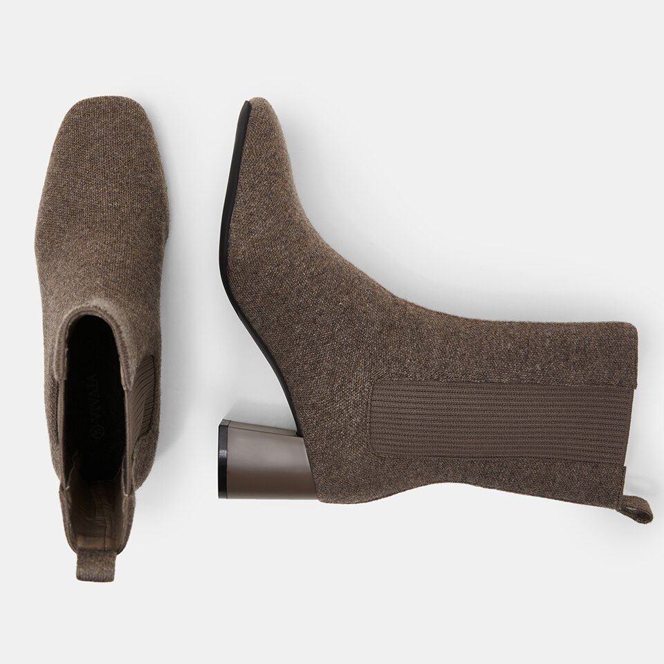 Gemma Square-toe Block Heel Wool Boots in Deep Khaki | Women's Sustainable and Stylish Shoes | VIVAIA